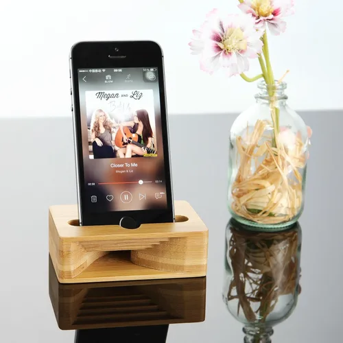 Vista 3 de Fanshu - Amplificador de soporte para teléfono celular, soporte universal portátil de madera para teléfono celular, soporte de cama de bambú