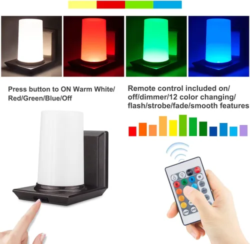 Vista 3 de HONWELL Lámpara de pared LED con batería para interiores, multicolor, aplique de pared para iluminación de habitación, luces de palo para hotel