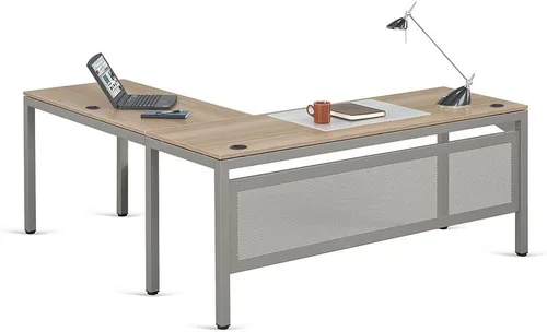 Vista 3 de NBF - Escritorio en forma de L reversible para oficina ejecutiva, 72 pulgadas de ancho, gris