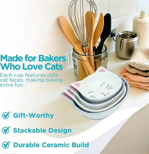 Vista 5 de Juego de Tazas Medidoras para Gatos - Accesorios de Cocina Novedosos para Gatos y Regalos para Repostería - Tazas Medidoras Únicas Apilables