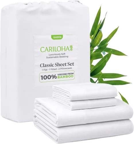 Vista 30 de Cariloha Set de sábanas clásico de 4 piezas Ropa de cama de playa King Material de viscosa Extra suave, refrescante para personas que