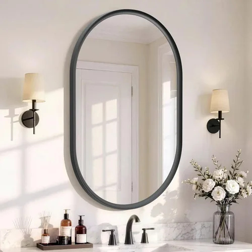 Vista 23 de Black Oval Bathroom Mirrors for Over Sink 24x32 Inch Oblong Vanity Mirror, Crystal-Clear HD Glass, Rust-Proof Aluminum Frame, Inner-Curved Decor