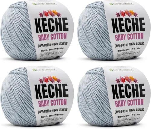 Vista 81 de Keche Hilo de Algodón, 60% Algodón 40% Hilo Acrílico, Hilo de Algodón Suave para Crochet y Tejer, Hilo Amigurumi 1 Madeja/Bola 1.76 Oz (50g) / 180