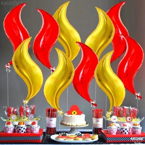 Vista 3 de KatchOn, Juego de globos de fuego grandes, 25 pulgadas, paquete de 10, globos de llama para decoraciones de fuego para fiestas de adultos Alas