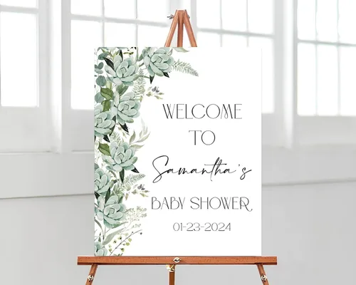 Vista 8 de Letrero de bienvenida personalizado de flores silvestres para baby shower, letrero floral bohemio para baby shower, letrero con nombre personalizado