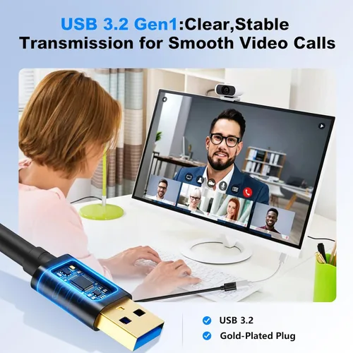Vista 5 de Cable de extensión USB de 1 pie, repetidor USB 3.0 USB macho a hembra con amplificador de señal, cable activo para impresoras, teclados, consola