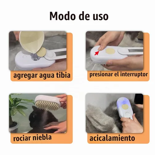 Vista 2 de Cepillo de vapor para gatos y perros, peine de aseo 3 en 1 para mascotas, 1 unidad