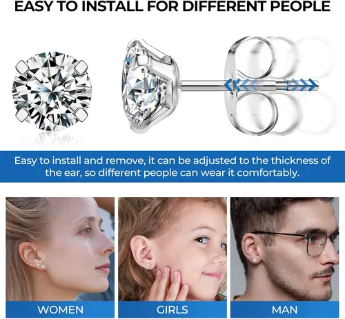 Vista 7 de Aretes hipoalergénicos de circonita cúbica para mujeres, hombres y niñas, diseño de cartílago, de acero quirúrgico, 5 pares