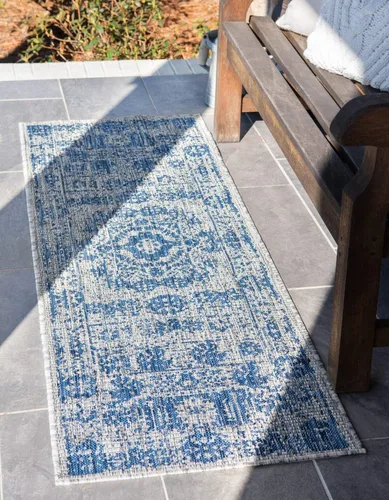 Vista 44 de Unique Loom Alfombra de la colección tradicional para exteriores, desgastada durante el tiempo (octágono de 5 pies y 3 pulgadas, azul/gris)