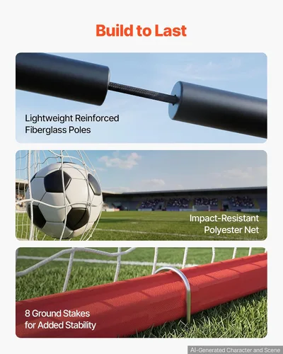 Vista 8 de VEVOR Portería de fútbol portátil de 12 x 6 pies con diseño plegable Rojo