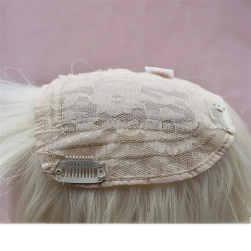 Vista 3 de LXUE Extensión de cabello ondulado de 22 pulgadas con flequillo, extensiones de cabello para mujeres con cabello delgado, rubio 613 #