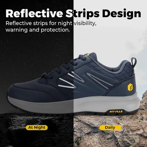 Vista 6 de FitVille Zapatos de senderismo anchos para hombre, repelentes al agua, para exteriores, zapatos de trabajo con soporte de arco, núcleo resistente