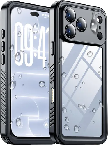Vista 17 de SPIDERCASE Funda impermeable para iPhone 16 Pro, color negro y transparente Negro / transparente