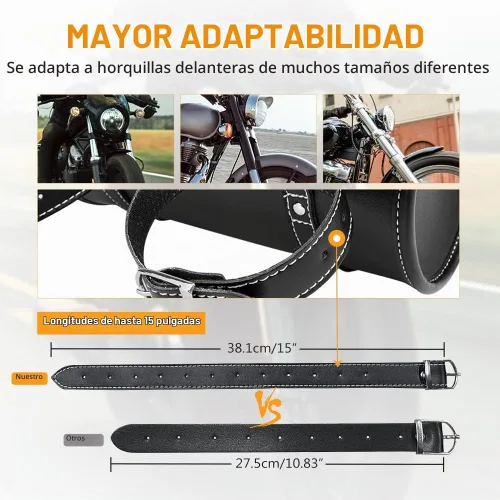 Vista 6 de NICECNC Bolsa de horquilla para motocicleta - Bolsa universal de herramientas de cuero PU con correas reforzadas, impermeable, negra