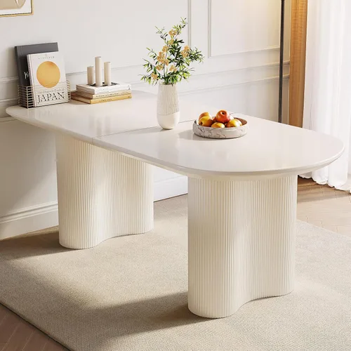 Vista 12 de Guyii Mesa de comedor de 55.11 pulgadas, mesa de cocina moderna para 6 personas, mesa de comedor interior para cocina, bar, sala de estar, espacio