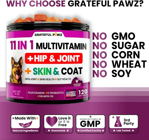 Vista 5 de Multivitamínico masticable con glucosamina para perros, vitaminas y suplementos para perros, multivitamínico para adultos mayores y cachorros