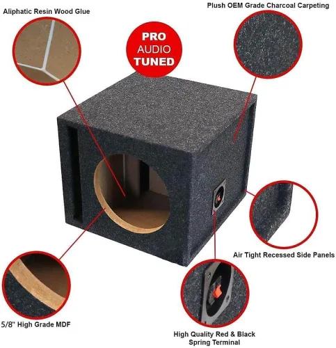 Vista 5 de Caja de subwoofer universal alfombrada, 12" de un solo puerto, S12V - Caja abierta