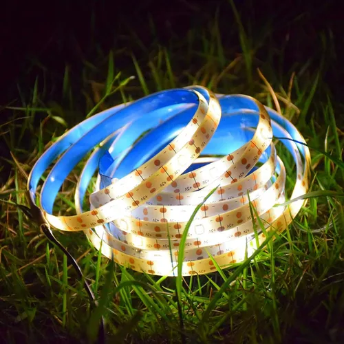 Vista 8 de Tira de luces LED solares para exteriores, impermeable, 10 pies, cinta cortable, iluminación de 3000 K, blanco cálido con 8 modos para valla