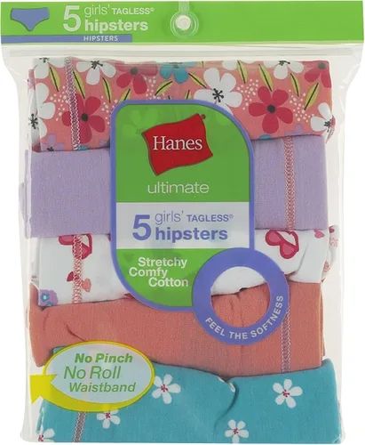 Vista 2 de Hanes Ultimate - Ropa interior para niñas, bragas elásticas de algodón, calzones, bikinis y hipsters, paquete de 5, Variado