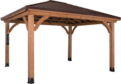 Vista 15 de Backyard Discovery Barrington - Pabellón Gazebo de madera de cedro para exteriores de 20' x 12' con techo rígido de acero galvanizado tipo cadera
