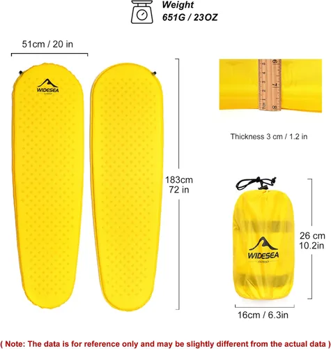 Vista 2 de widesea Almohadilla de dormir inflable para acampar, almohadilla de dormir ultraligera para acampar, colchoneta de dormir para senderismo, viajes