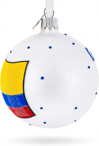 Vista 2 de Bandera de Colombia Bola de Vidrio Adorno de Navidad 3.25 Pulgadas
