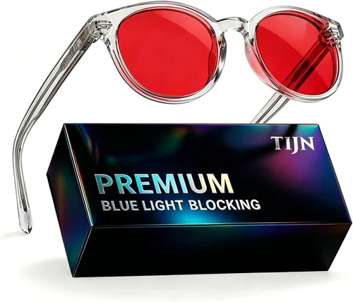 Vista 29 de TIJN Gafas de bloqueo de luz azul para hombres y mujeres, gafas de montura redonda gruesa vintage