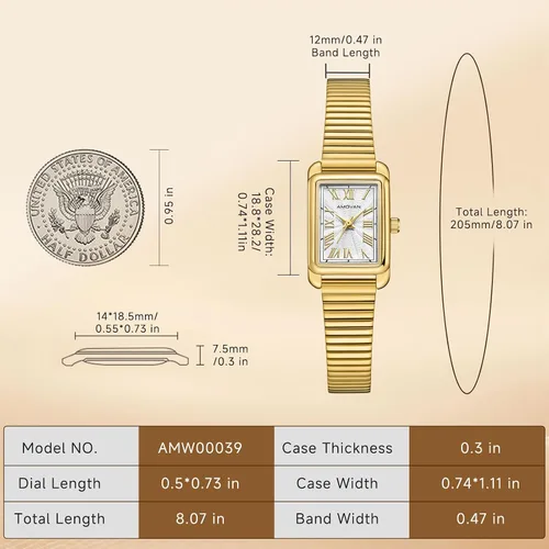 Vista 4 de Relojes dorados para mujer, pulsera pequeña, delicada caja rectangular, reloj de pulsera vintage, reloj de pulsera de cuarzo para mujer, para el día