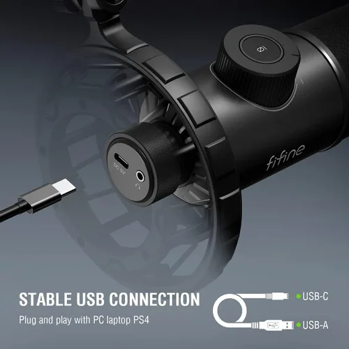 Vista 8 de FIFINE - Micrófono USB para juegos, micrófono dinámico RGB con conector de toque para silenciar y auriculares, micrófono cardioide Plug & Play
