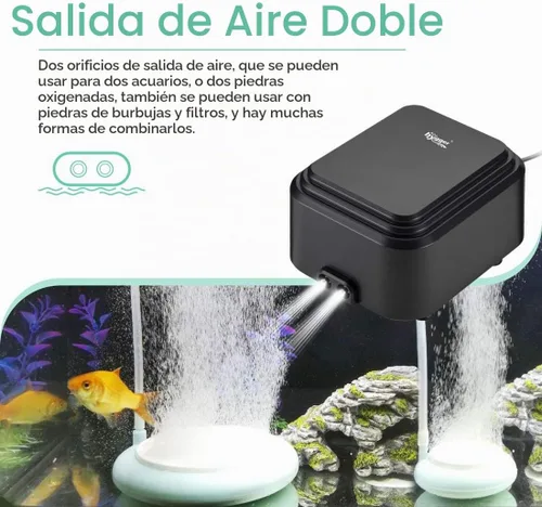 Vista 4 de hygger Bomba de aire silenciosa para acuario <30dB, bomba ajustable de tanque de peces de oxígeno de bajo decibelio, 2 salidas de aire, bomba