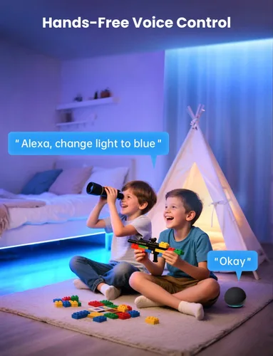 Vista 8 de Tira de luz LED RGB+IC, luz LED inteligente de 32.8 pies para dormitorio, control de aplicación Bluetooth, tira de iluminación LED que cambia