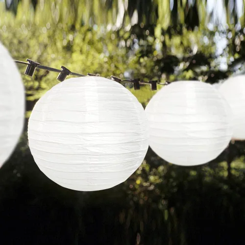 Vista 3 de DazzLiteer 12 linternas de papel blanco con luz LED, decoraciones redondas colgantes de papel para cumpleaños, bodas, fiestas, decoración del hogar