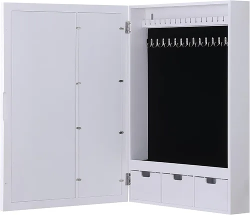 Vista 4 de Proman Products Venice WM17231 - Armario de joyería para montaje en pared, con marco de fotos, espejo, cajones, 16 pulgadas de ancho x 23 pulgadas