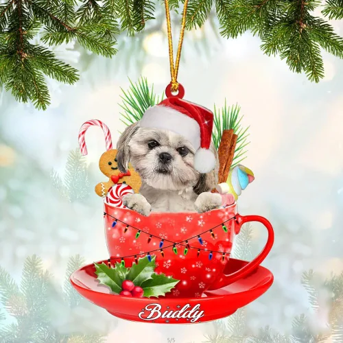 Vista 93 de Alaskan Malamute - Adorno de tetera de perro sentado en una tetera de Navidad, adorno de Navidad con nombre personalizado, adorno de automóvil