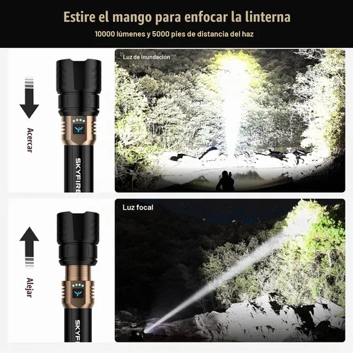 Vista 2 de SKYFIRE Linternas recargables de alto lúmenes, linterna súper brillante de 3000 lúmenes, zoom, 4 modos, luz LED impermeable para camping