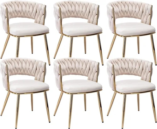 Vista 30 de Juego de 2 sillas de comedor tejidas, modernas sillas de comedor tejidas a mano con patas de metal negro, sillas tapizadas con marco negro