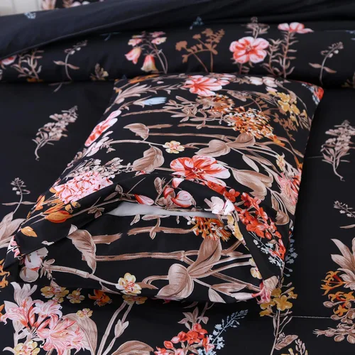 Vista 7 de MAG Juego de edredón floral de 3 piezas, tamaño individual, juego de ropa de cama de microfibra con estampado de flores negras, para todas