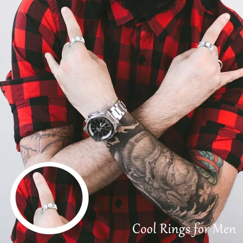 Vista 4 de Ronglry 4 anillos giratorios de acero inoxidable de titanio para mujeres y hombres, anillos negros para el estrés y la ansiedad para anillos