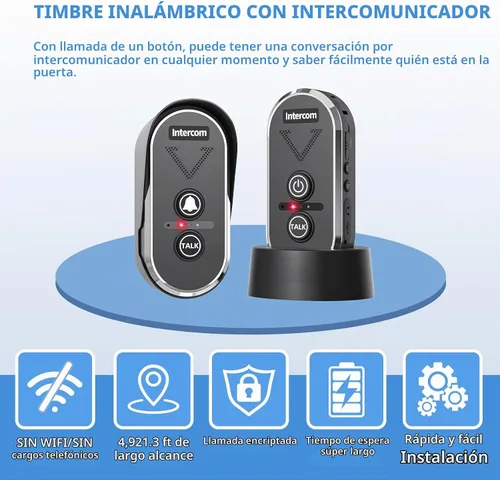 Vista 2 de PANDAR - Sistema de intercomunicación inalámbrico, timbre de largo alcance inalámbrico hasta 6,561.7 ft, timbre inalámbrico con intercomunicador