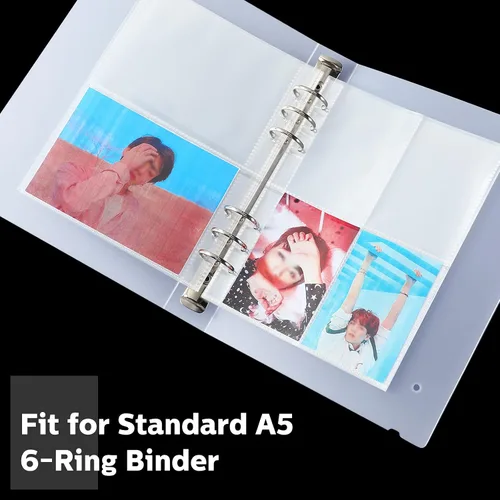 Vista 5 de 30 bolsillos transparentes 4/2/1 para 6 anillas A5, fundas para tarjetas, protector de páginas, tarjetas fotográficas, documentos, bolsa de tarjetas