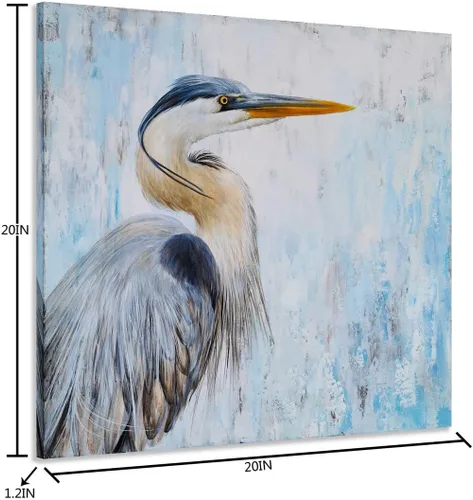 Vista 2 de Yihui Arts Lienzo decorativo para pared, pinturas de pájaros azules y grises con textura, cuadros costeros modernos, ilustraciones cuadradas