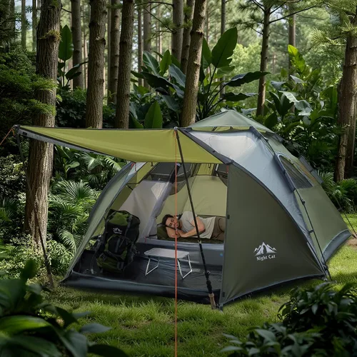 Vista 7 de Night Cat Pop Up Tent 2-3 Persons Instant Set Up Tent with Footprint Tarp & Porch, Automatic Double Layer Waterproof Camping Tent with Rainfly