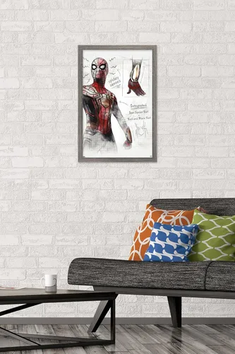 Vista 2 de Trends International Marvel Spider-Man: No Way Home - Póster de pared de bocetos, 22.4 pulgadas de largo x 14.7 pulgadas, versión enmarcada