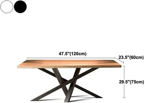Vista 2 de LAKIQ Mesa de comedor de madera maciza rectangular industrial para cocina, comedor en la naturaleza con pedestal de metal, mesa de centro para sala