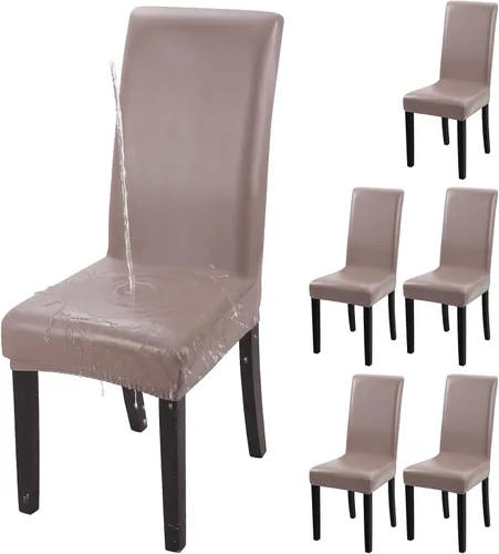 Vista 46 de Fundas para silla de comedor Yisun, fundas elásticas para silla de comedor, funda protectora para silla de comedor, mezcla de poliéster, Beige