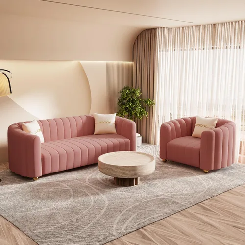 Vista 30 de Moderno juego de sofá de terciopelo negro de 3 piezas para sala de estar, juego de sofá curvado acolchado con patas de esfera de metal dorado