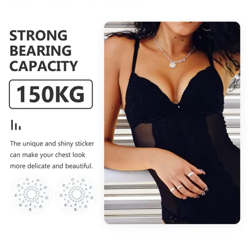 Vista 6 de FOMIYES Calcomanías para pezones con diamantes de imitación, 4 pares de lentejuelas con brillantina, pasteles, sujetador, pétalos de pecho, tatuaje