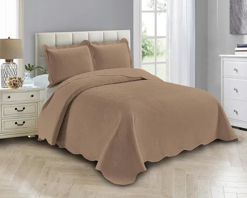Vista 7 de Linen Plus Juego de Colcha de Lujo de Gran Tamaño con Relieve Color Beige Sólido Full/Queen Cobertor de Cama Nuevo # Ashley