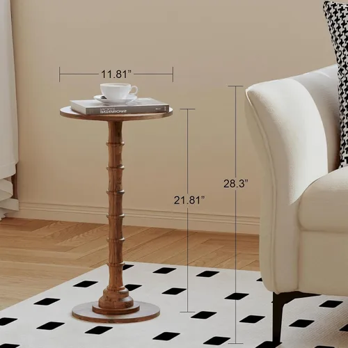 Vista 3 de Leomonio Mesa auxiliar redonda, mesa moderna para bebidas para espacios pequeños, mesa auxiliar pequeña con patas de madera maciza para sala