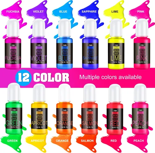 Vista 2 de Limino Pasta de pigmento de neón – Pigmento de color concentrado de 12 colores para resina epoxi, arte de uñas, vela, limo y bomba de baño, tinte